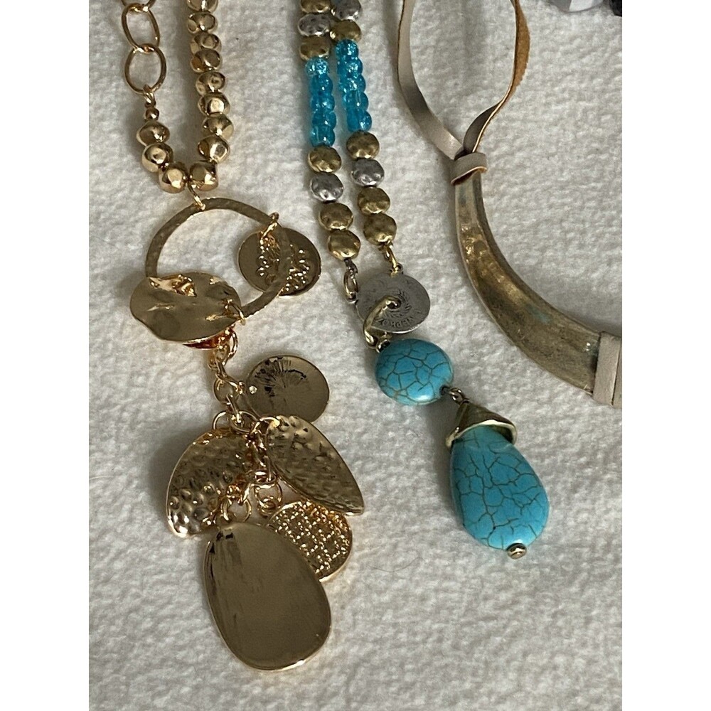 Lot of 10 Women’s Statement Necklaces  chokers Gold Tone Turquoise Pearl Boho - Picture 9 of 12